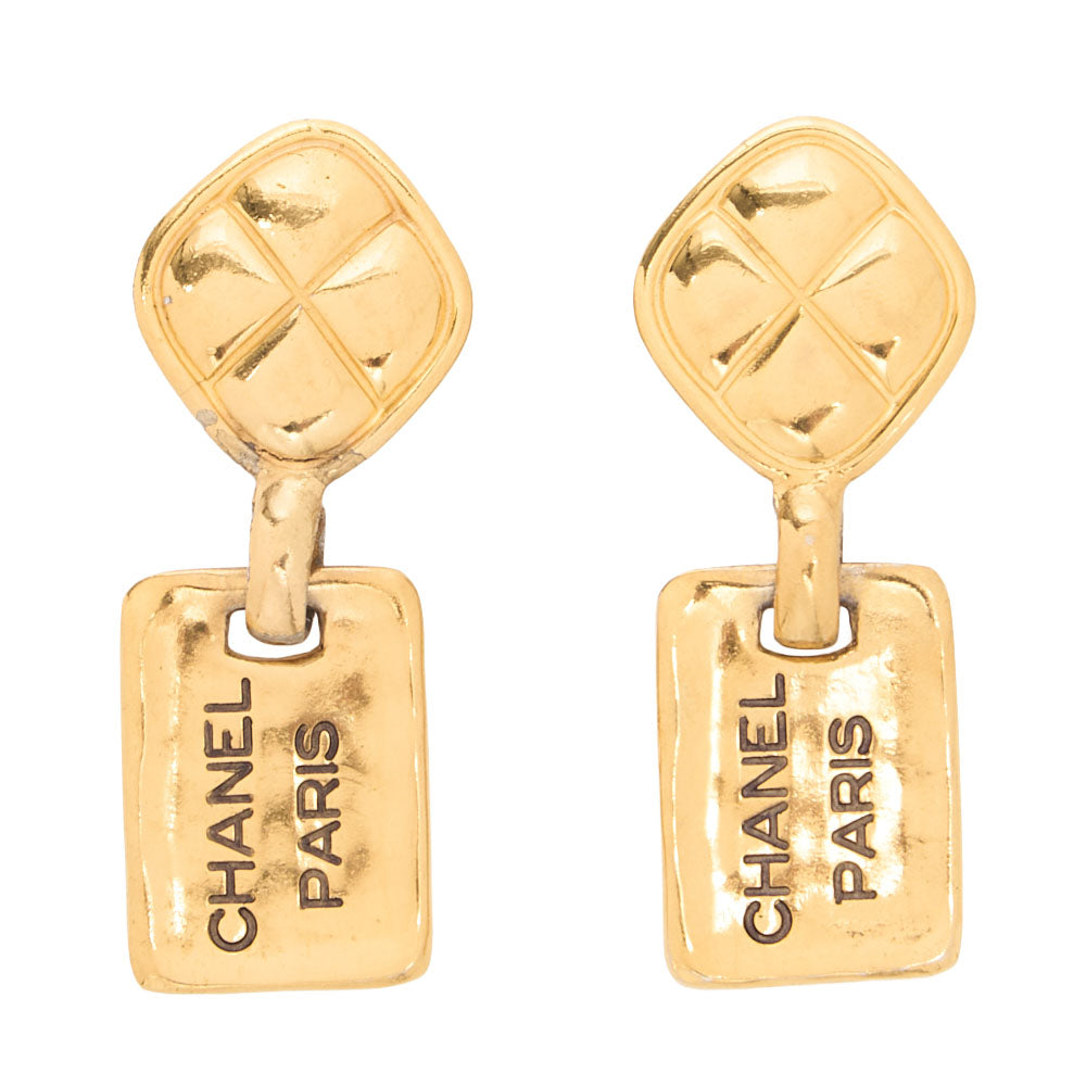CHANEL Matelasse Earrings Cambon Plate 777 GP Gold Gold -Tone Hardware, Pre-Owned