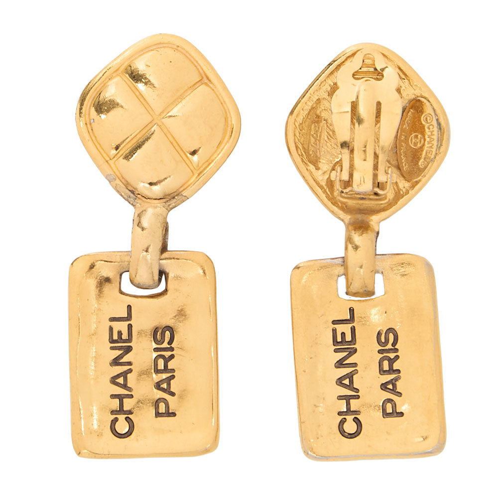 CHANEL Matelasse Earrings Cambon Plate 777 GP Gold Gold -Tone Hardware, Pre-Owned