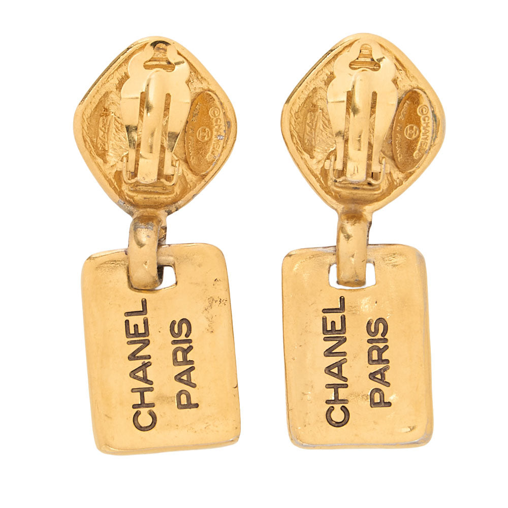 CHANEL Matelasse Earrings Cambon Plate 777 GP Gold Gold -Tone Hardware, Pre-Owned