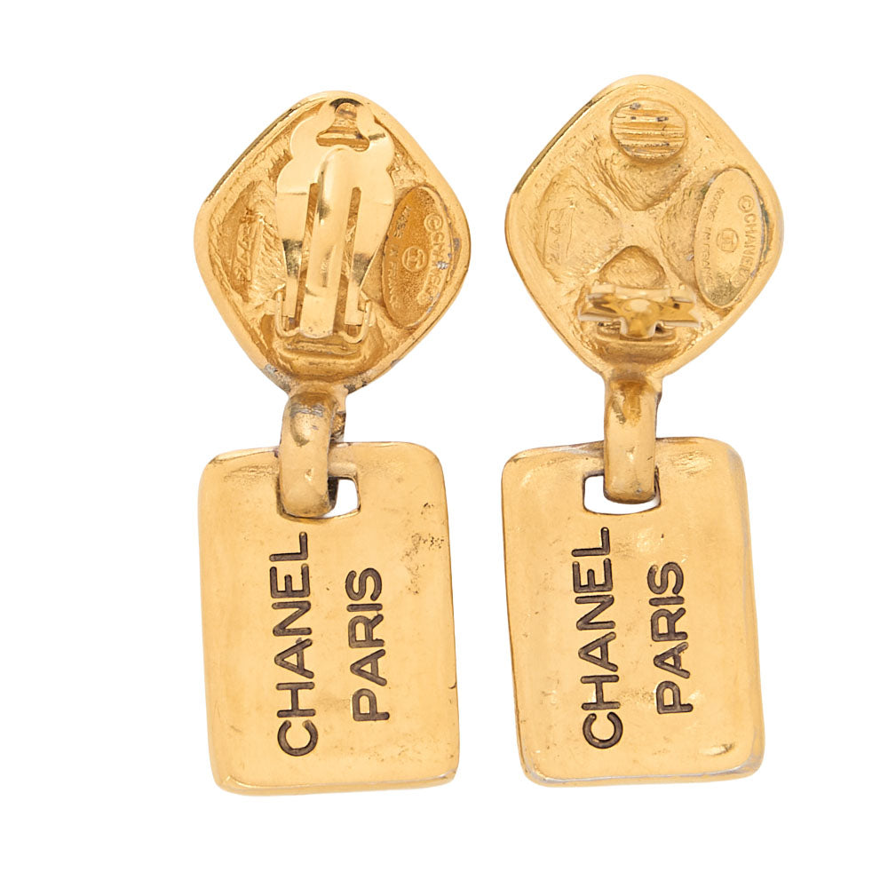 CHANEL Matelasse Earrings Cambon Plate 777 GP Gold Gold -Tone Hardware, Pre-Owned