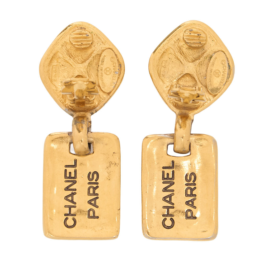 CHANEL Matelasse Earrings Cambon Plate 777 GP Gold Gold -Tone Hardware, Pre-Owned