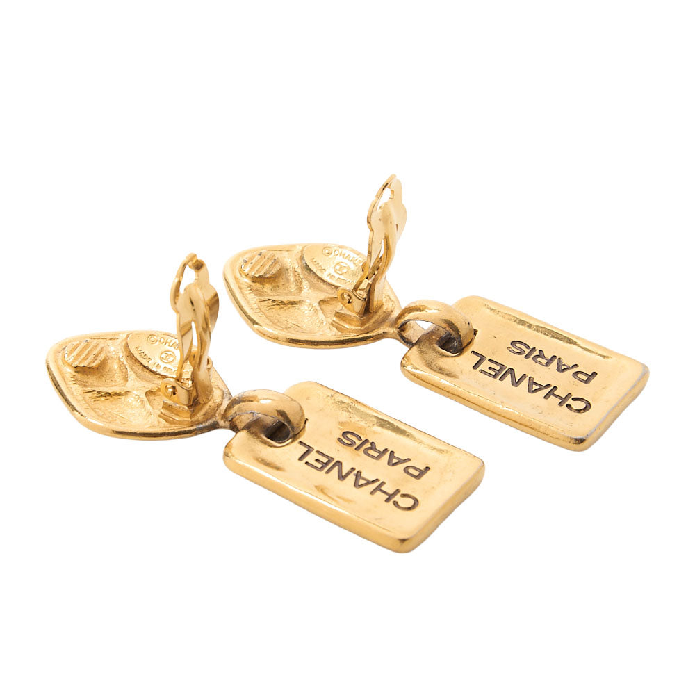CHANEL Matelasse Earrings Cambon Plate 777 GP Gold Gold -Tone Hardware, Pre-Owned