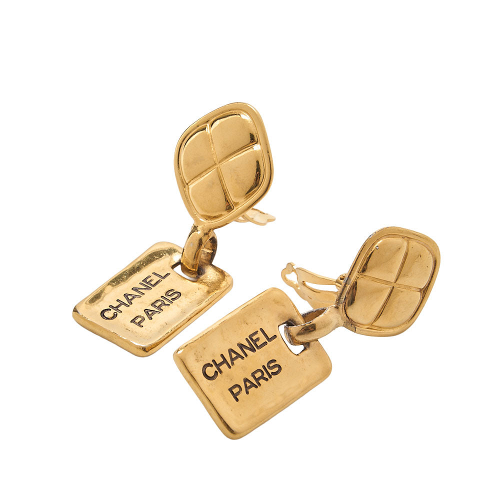 CHANEL Matelasse Earrings Cambon Plate 777 GP Gold Gold -Tone Hardware, Pre-Owned