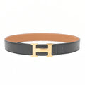 HERMES H Belt Belt 80 Box Calf Black x Gold Gold-Tone Hardware, Pre-Owned
