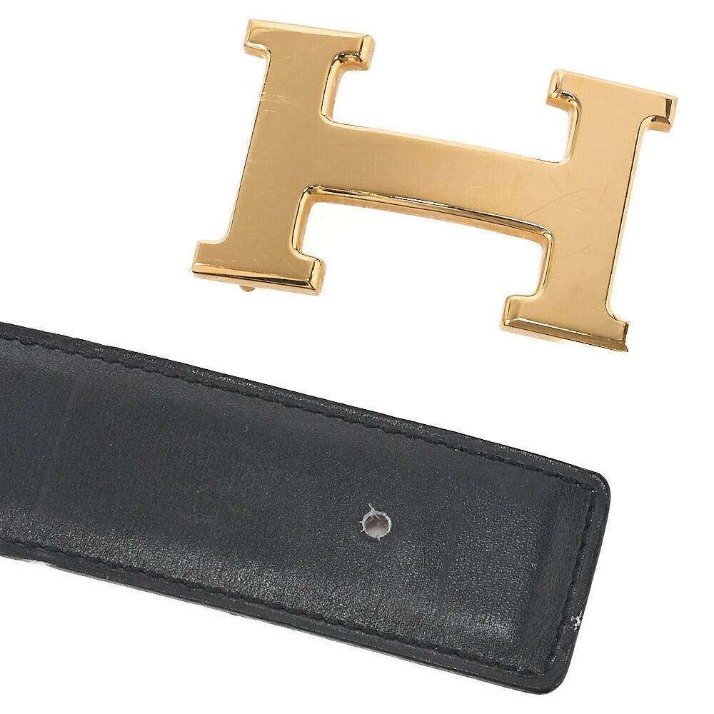 HERMES H Belt Belt 80 Box Calf Black x Gold Gold-Tone Hardware, Pre-Owned