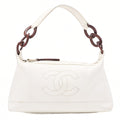 CHANEL Coco Mark Wood Pattern with Charm One Shoulder Bag Caviar Skin White Gold-Tone Hardware, Pre-Owned