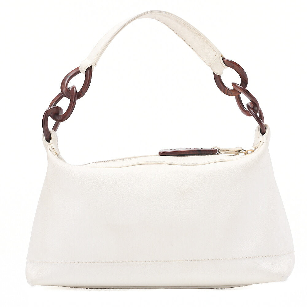 CHANEL Coco Mark Wood Pattern with Charm One Shoulder Bag Caviar Skin White Gold-Tone Hardware, Pre-Owned