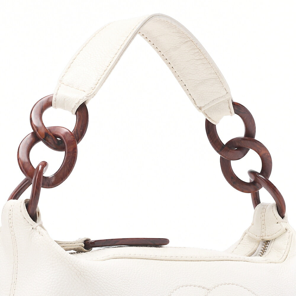 CHANEL Coco Mark Wood Pattern with Charm One Shoulder Bag Caviar Skin White Gold-Tone Hardware, Pre-Owned
