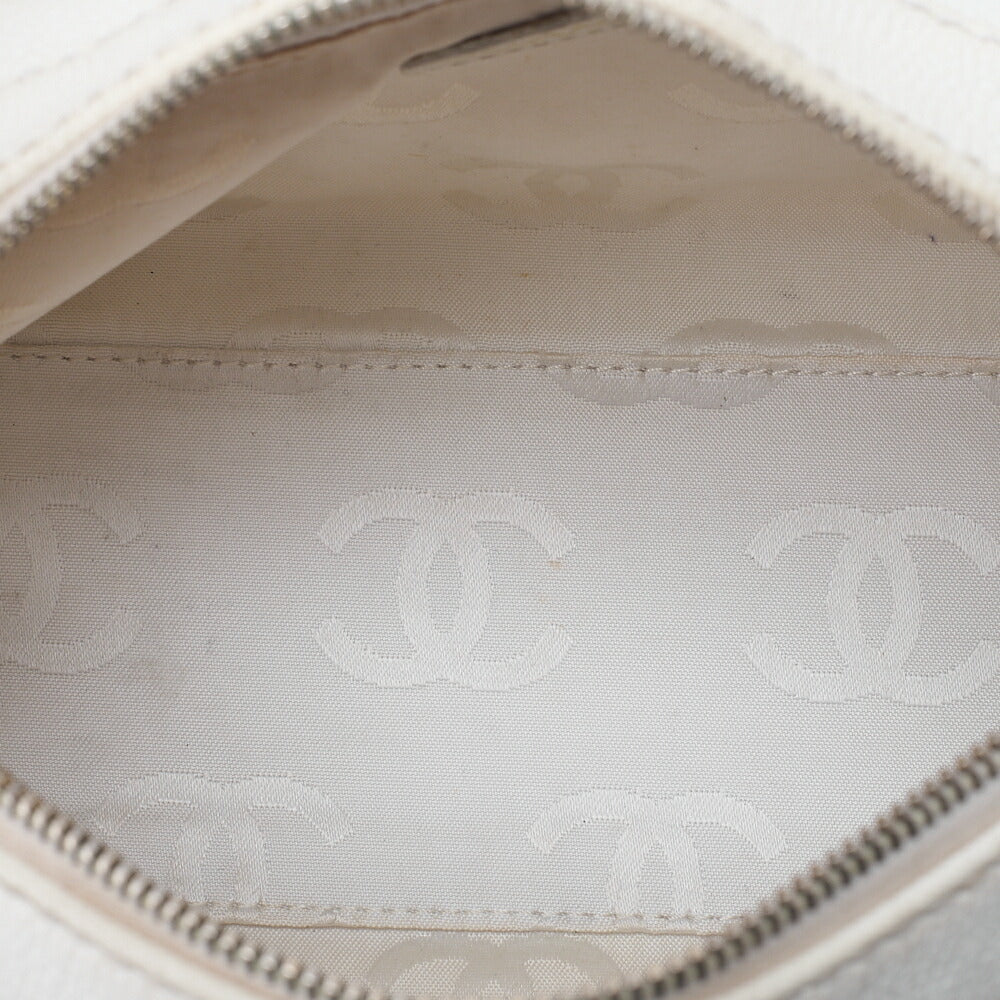 CHANEL Coco Mark Wood Pattern with Charm One Shoulder Bag Caviar Skin White Gold-Tone Hardware, Pre-Owned