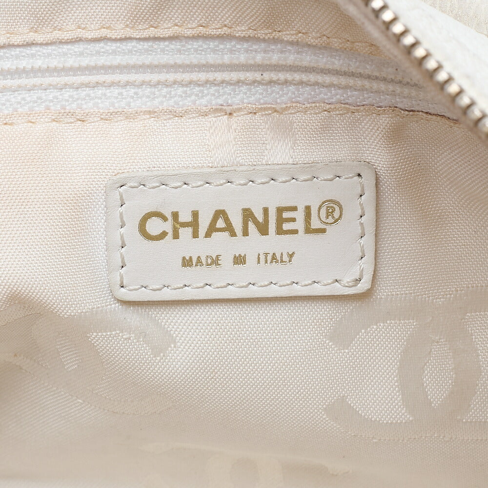 CHANEL Coco Mark Wood Pattern with Charm One Shoulder Bag Caviar Skin White Gold-Tone Hardware, Pre-Owned