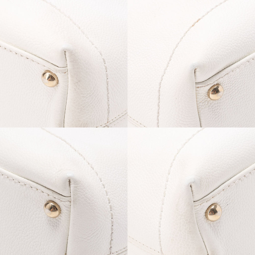 CHANEL Coco Mark Wood Pattern with Charm One Shoulder Bag Caviar Skin White Gold-Tone Hardware, Pre-Owned