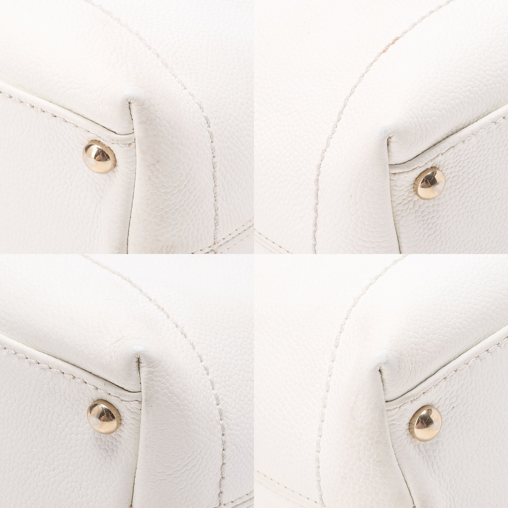 CHANEL Coco Mark Wood Pattern with Charm One Shoulder Bag Caviar Skin White Gold-Tone Hardware, Pre-Owned