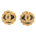 CHANEL Cocomark Earrings 94A Colorstone  x GP Navy Gold-Tone Hardware, Pre-Owned