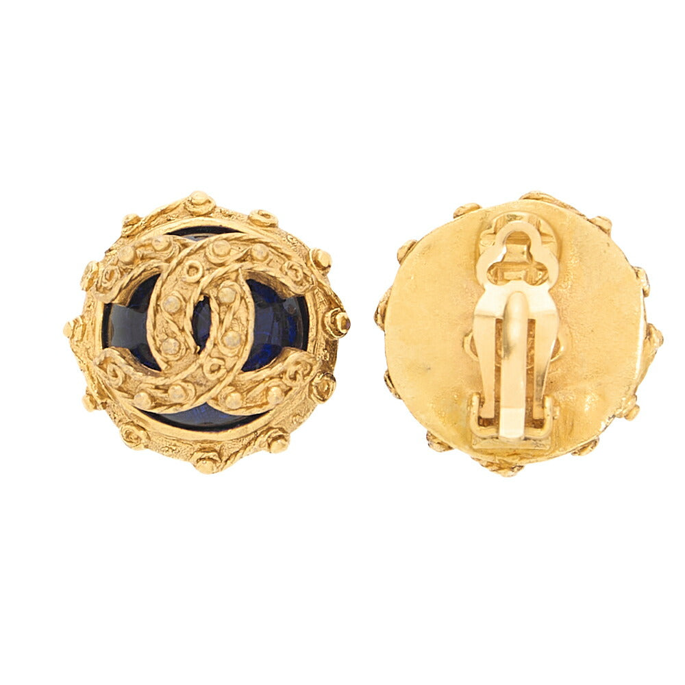 CHANEL Cocomark Earrings 94A Colorstone  x GP Navy Gold-Tone Hardware, Pre-Owned