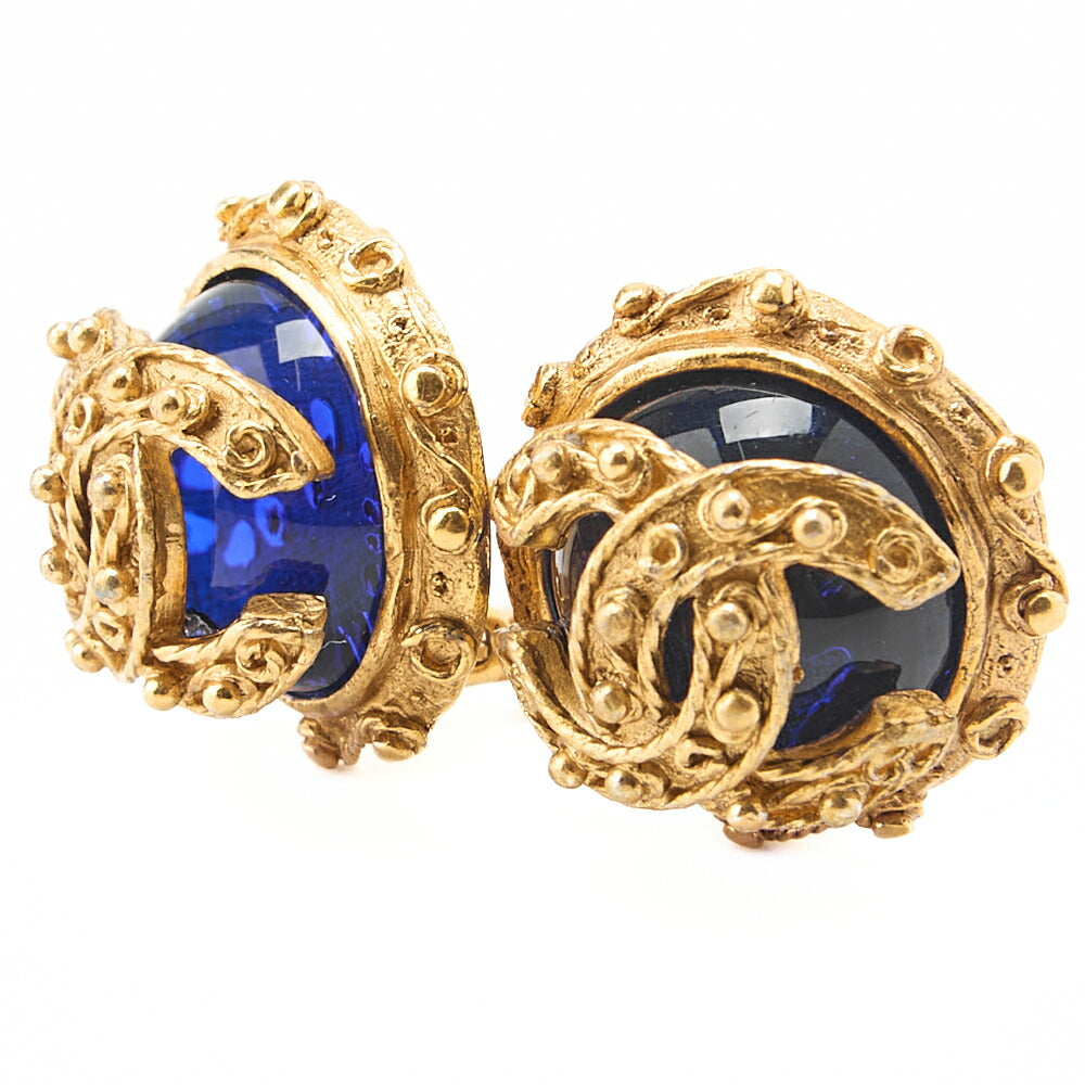 CHANEL Cocomark Earrings 94A Colorstone  x GP Navy Gold-Tone Hardware, Pre-Owned