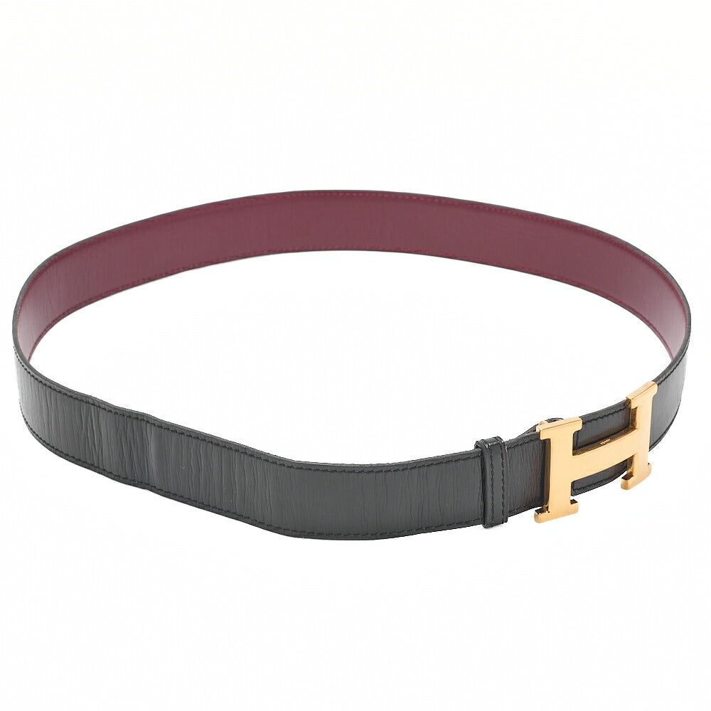 HERMES H Belt Belt 80 Box Calf Black x Rouge (Gold-Tone Hardware, Pre-Owned