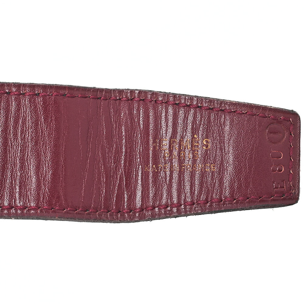 HERMES H Belt Belt 80 Box Calf Black x Rouge (Gold-Tone Hardware, Pre-Owned