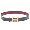 HERMES H Belt Belt 80 Box Calf Black x Rouge (Gold-Tone Hardware, Pre-Owned