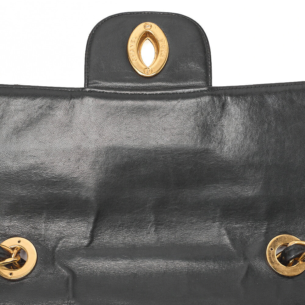 CHANEL Chain Shoulder Bag Coco Mark Deca Matelasse 30cm Single Flap Lambskin Black Gold-Tone Hardware, Pre-Owned