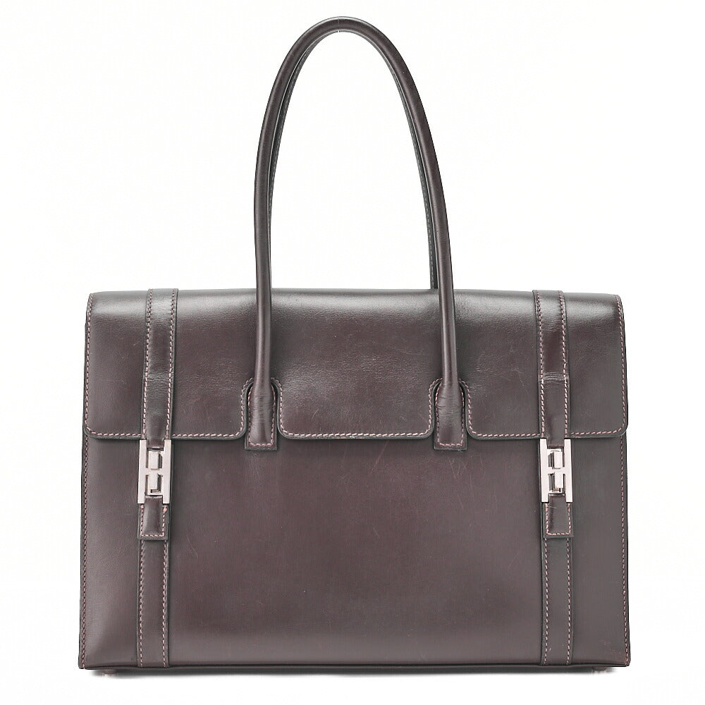 HERMES Hermes Drag 32 Handbag Box Calf Brown Silver-Tone Hardware, Pre-Owned