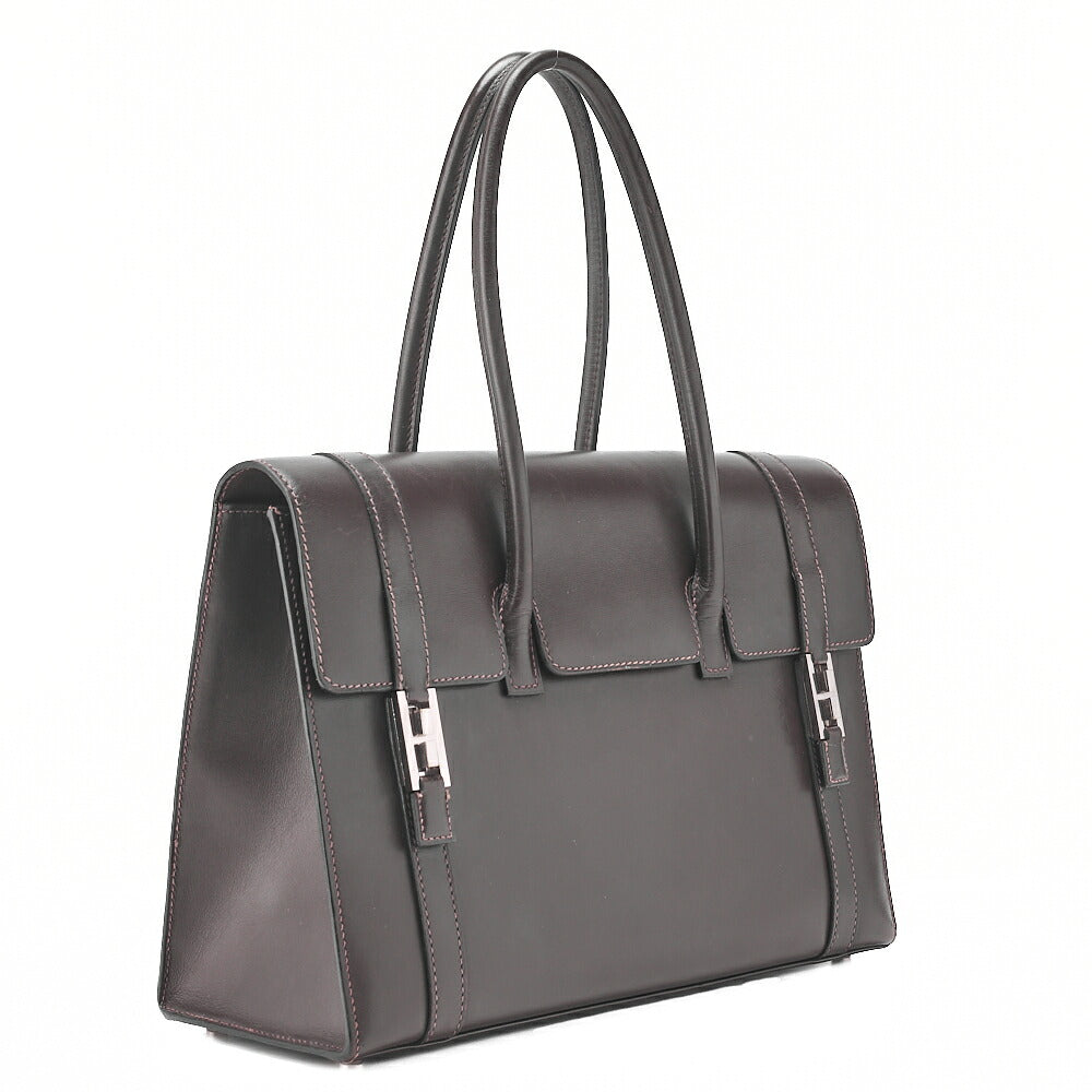 HERMES Hermes Drag 32 Handbag Box Calf Brown Silver-Tone Hardware, Pre-Owned