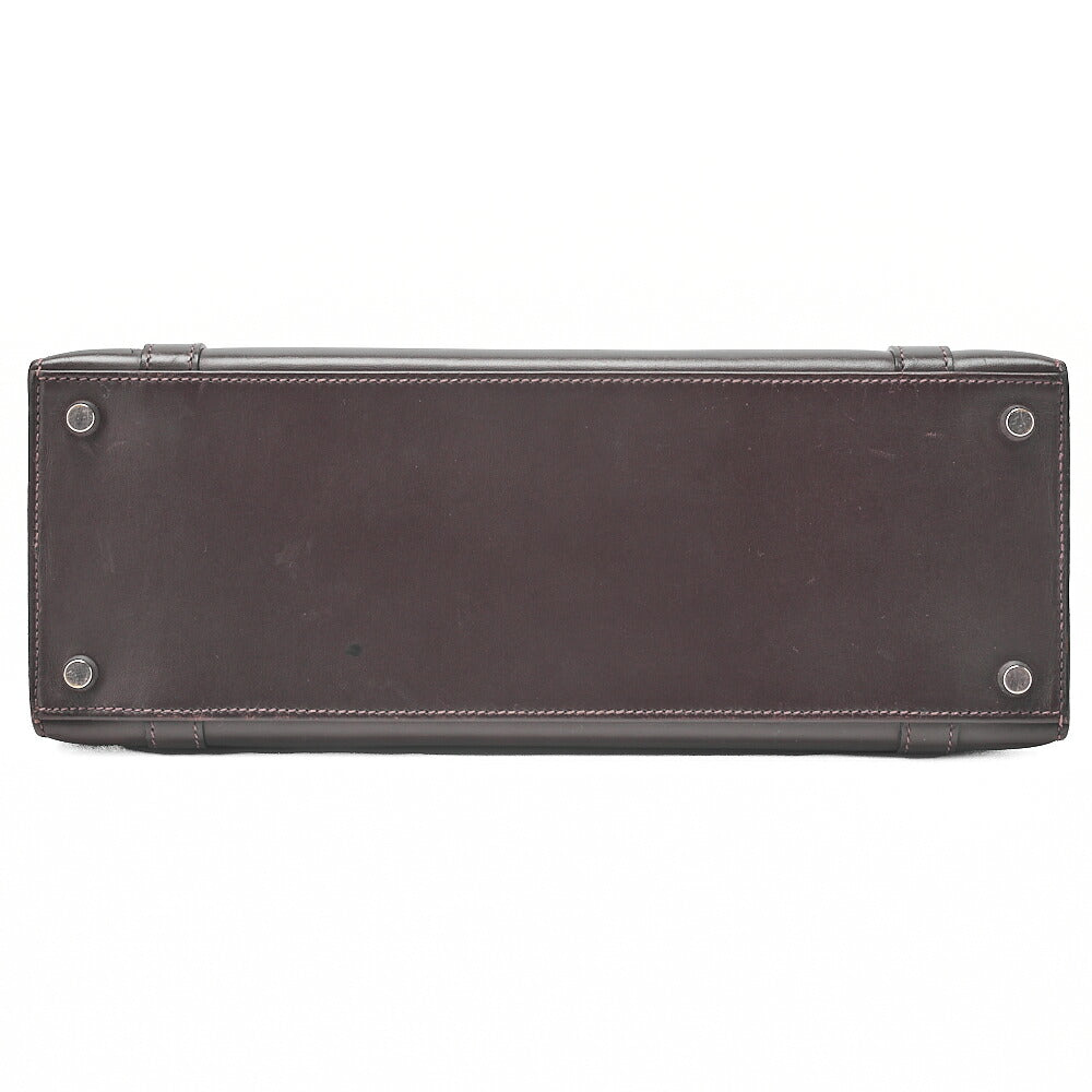 HERMES Hermes Drag 32 Handbag Box Calf Brown Silver-Tone Hardware, Pre-Owned