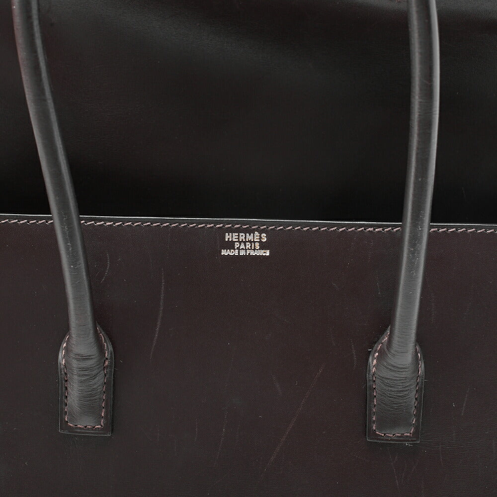 HERMES Hermes Drag 32 Handbag Box Calf Brown Silver-Tone Hardware, Pre-Owned
