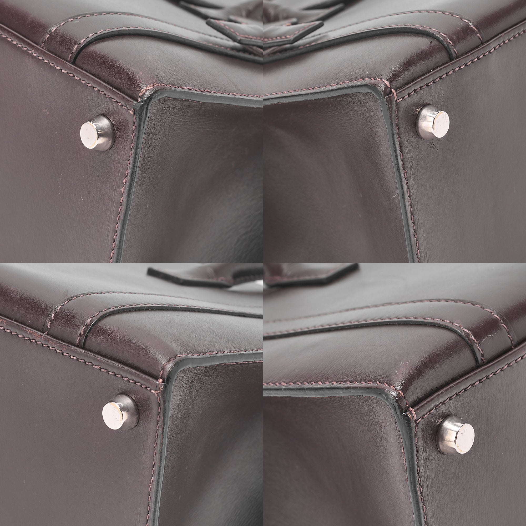 HERMES Hermes Drag 32 Handbag Box Calf Brown Silver-Tone Hardware, Pre-Owned