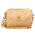 CHANEL Matelasse Coco Mark with Fringe Bijou Chain Shoulder Lambskin Beige Gold-Tone Hardware, Pre-Owned