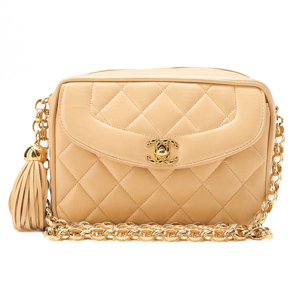 CHANEL Matelasse Coco Mark with Fringe Bijou Chain Shoulder Lambskin Beige Gold-Tone Hardware, Pre-Owned