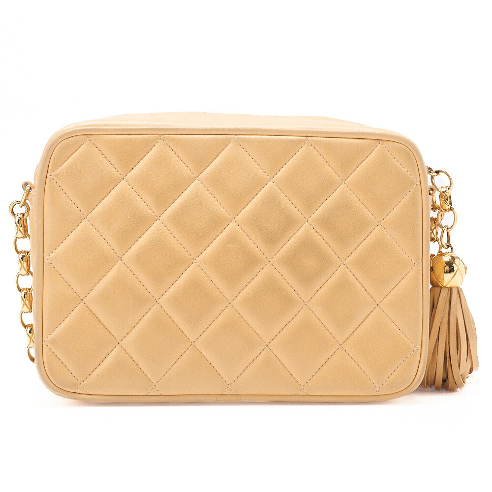 CHANEL Matelasse Coco Mark with Fringe Bijou Chain Shoulder Lambskin Beige Gold-Tone Hardware, Pre-Owned