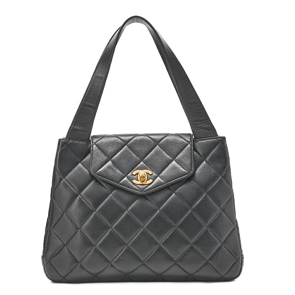 CHANEL Handbag Matelasse Turnlock V-Flap Lambskin Black Gold-Tone Hardware, Pre-Owned