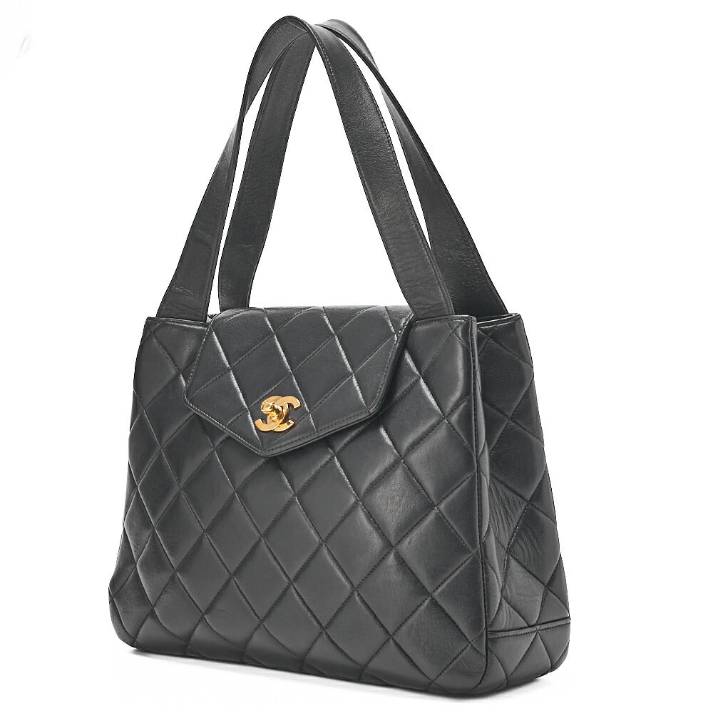 CHANEL Handbag Matelasse Turnlock V-Flap Lambskin Black Gold-Tone Hardware, Pre-Owned
