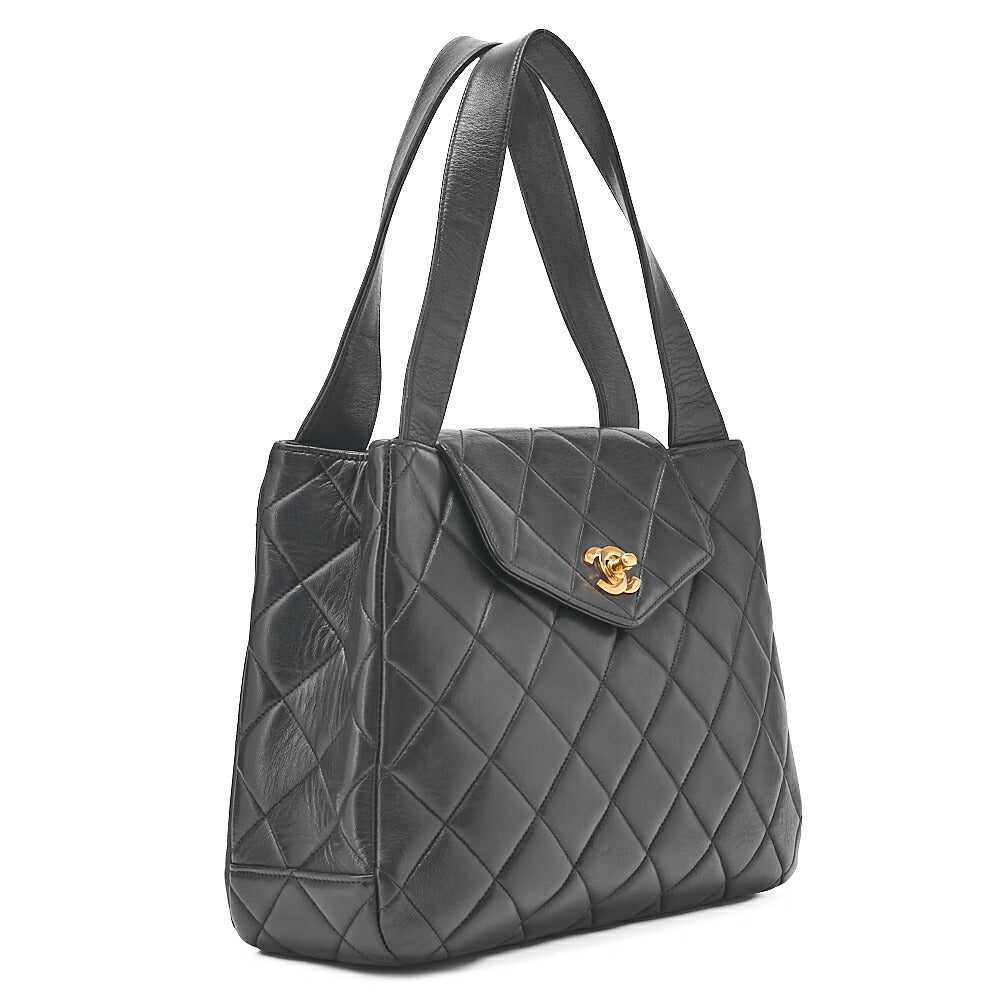 CHANEL Handbag Matelasse Turnlock V-Flap Lambskin Black Gold-Tone Hardware, Pre-Owned