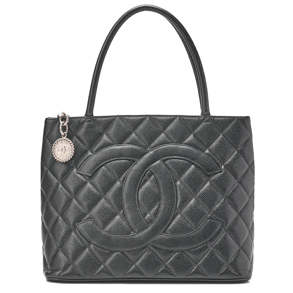 CHANEL Matelasse Reprint Tote Caviar Skin Black Silver -Tone Hardware, Pre-Owned