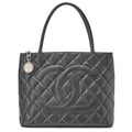 CHANEL Matelasse Reprint Tote Caviar Skin Black Silver -Tone Hardware, Pre-Owned