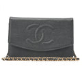 CHANEL Chain Shoulder Bag Cocomark Chain Wallet Caviar Skin Black Gold-Tone Hardware, Pre-Owned