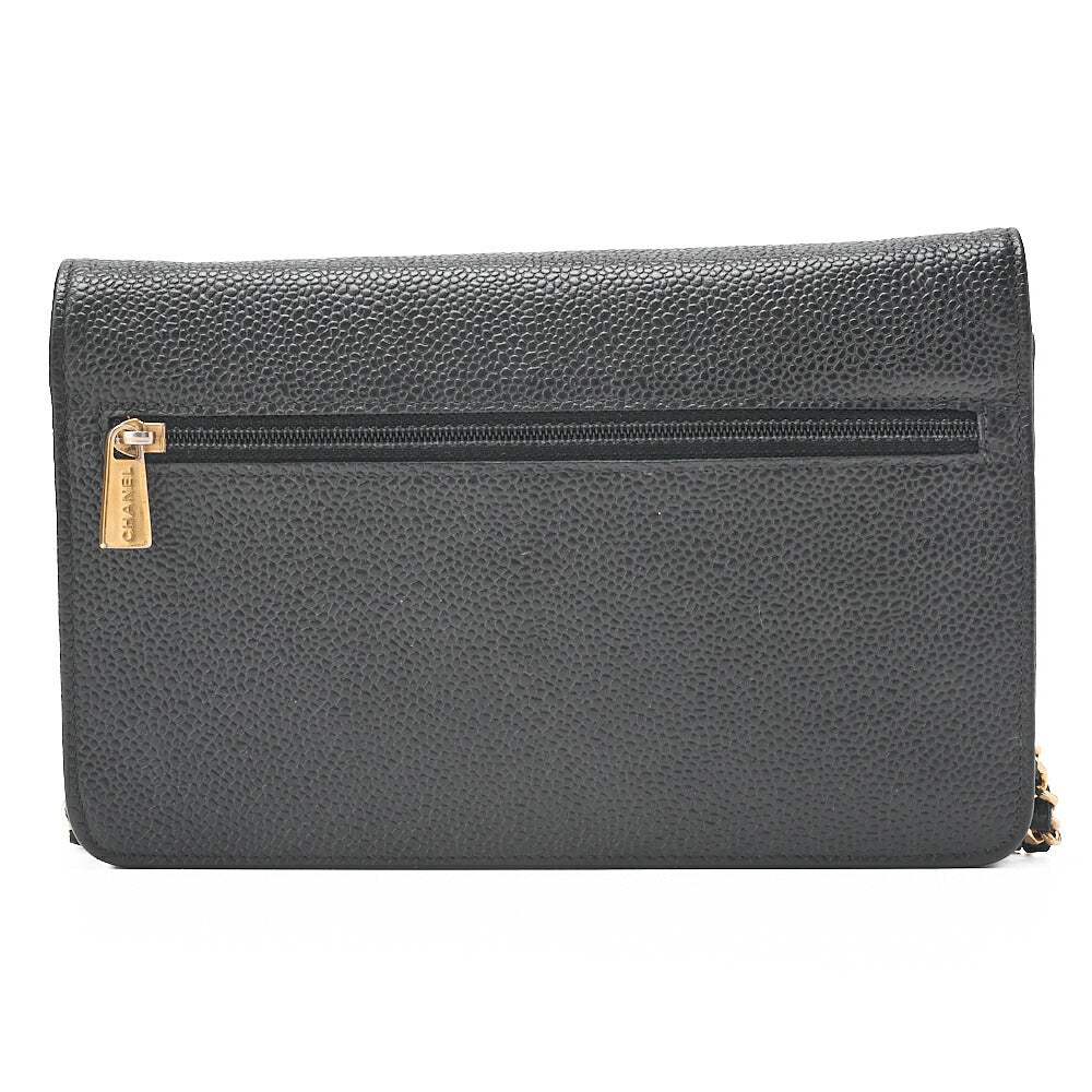 CHANEL Chain Shoulder Bag Cocomark Chain Wallet Caviar Skin Black Gold-Tone Hardware, Pre-Owned
