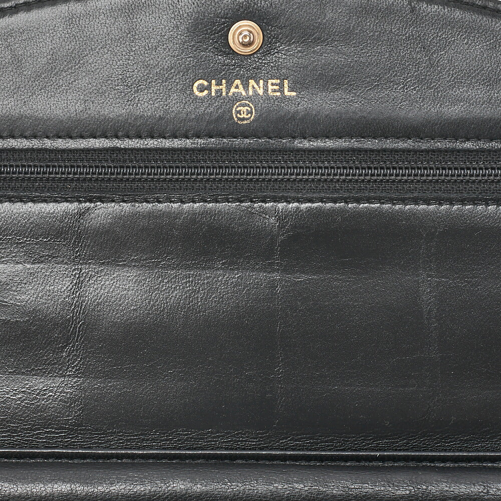 CHANEL Chain Shoulder Bag Cocomark Chain Wallet Caviar Skin Black Gold-Tone Hardware, Pre-Owned