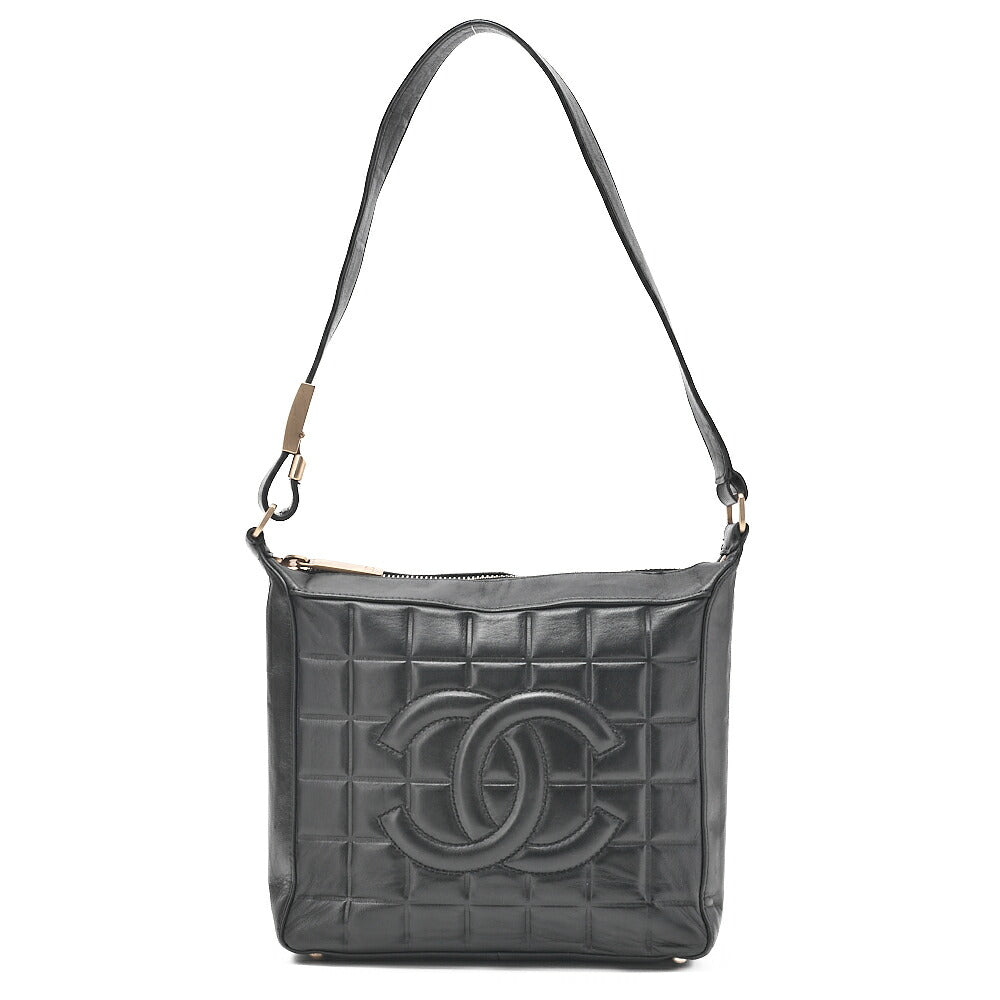 CHANEL One Shoulder Bag Chocolate Bar Coco Mark Lambskin Black Gold-Tone Hardware, Pre-Owned