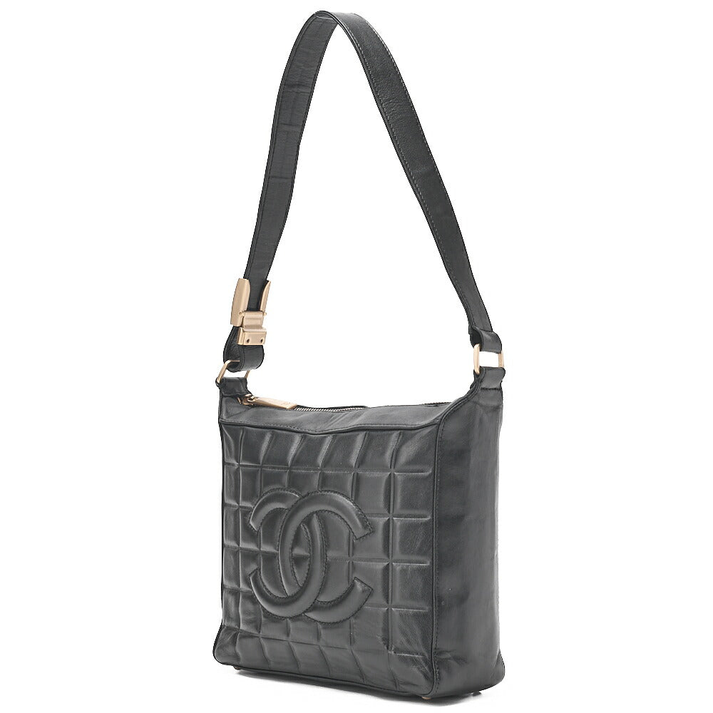 CHANEL One Shoulder Bag Chocolate Bar Coco Mark Lambskin Black Gold-Tone Hardware, Pre-Owned