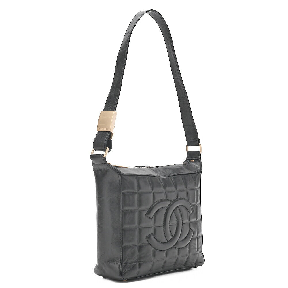 CHANEL One Shoulder Bag Chocolate Bar Coco Mark Lambskin Black Gold-Tone Hardware, Pre-Owned