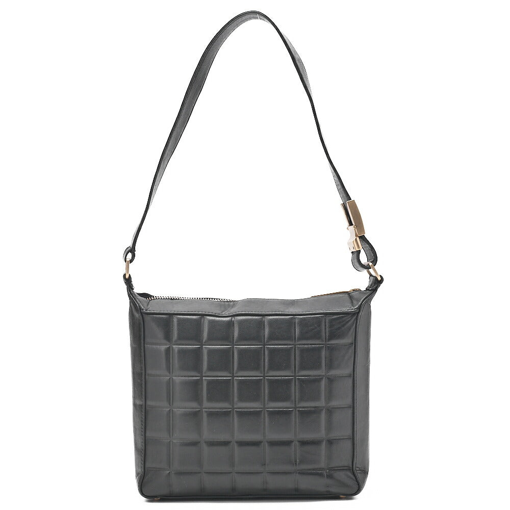 CHANEL One Shoulder Bag Chocolate Bar Coco Mark Lambskin Black Gold-Tone Hardware, Pre-Owned