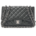 CHANEL Caviar Skin Deca Matelasse 30cm Single Flap Chain Shoulder Bag Black Silver-Tone Hardware, Pre-Owned