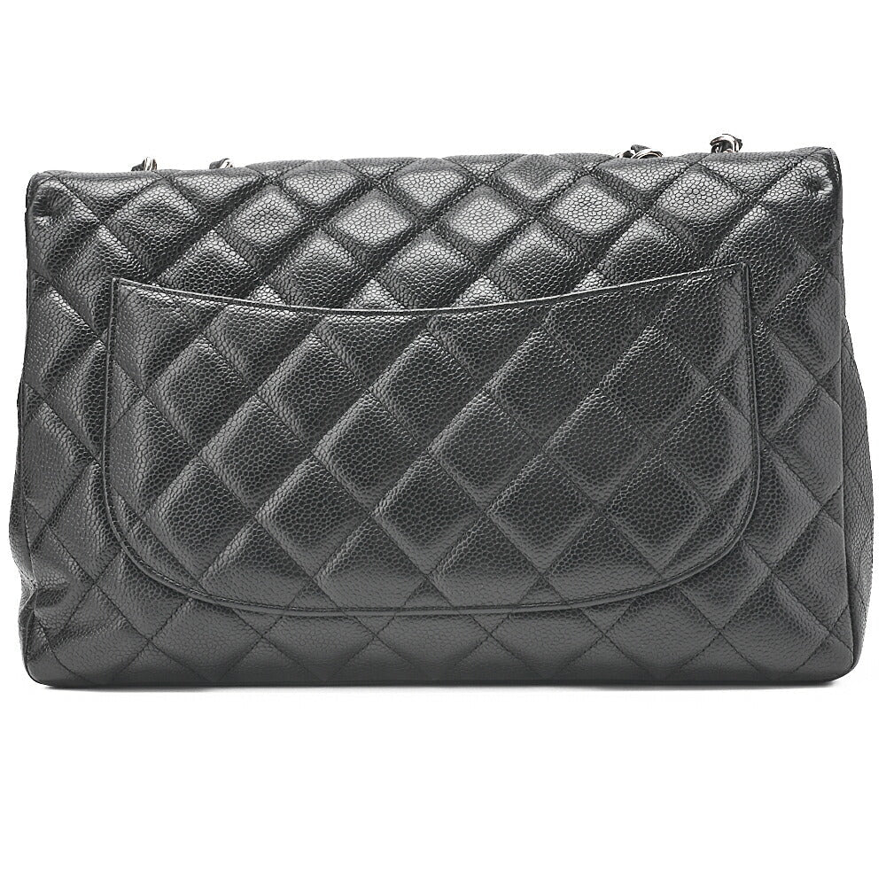 CHANEL Caviar Skin Deca Matelasse 30cm Single Flap Chain Shoulder Bag Black Silver-Tone Hardware, Pre-Owned
