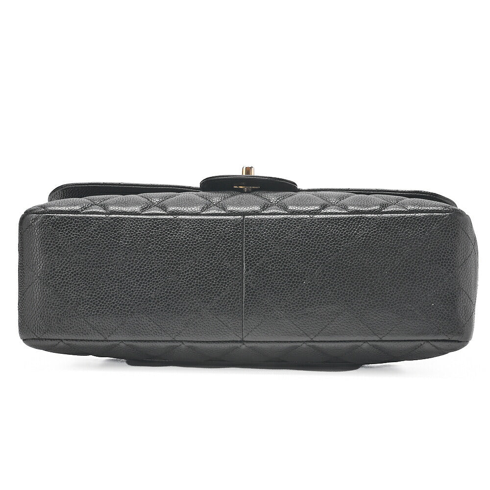 CHANEL Caviar Skin Deca Matelasse 30cm Single Flap Chain Shoulder Bag Black Silver-Tone Hardware, Pre-Owned