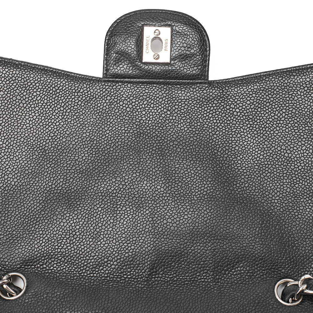 CHANEL Caviar Skin Deca Matelasse 30cm Single Flap Chain Shoulder Bag Black Silver-Tone Hardware, Pre-Owned