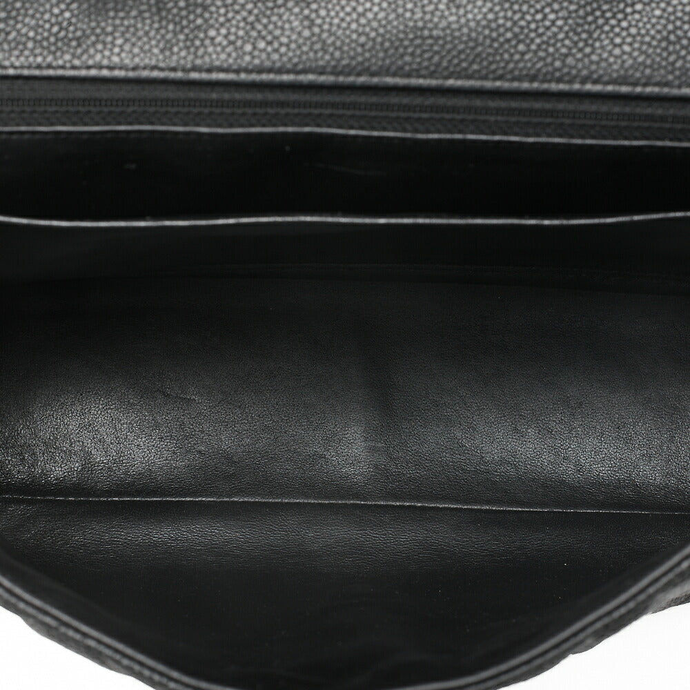 CHANEL Caviar Skin Deca Matelasse 30cm Single Flap Chain Shoulder Bag Black Silver-Tone Hardware, Pre-Owned