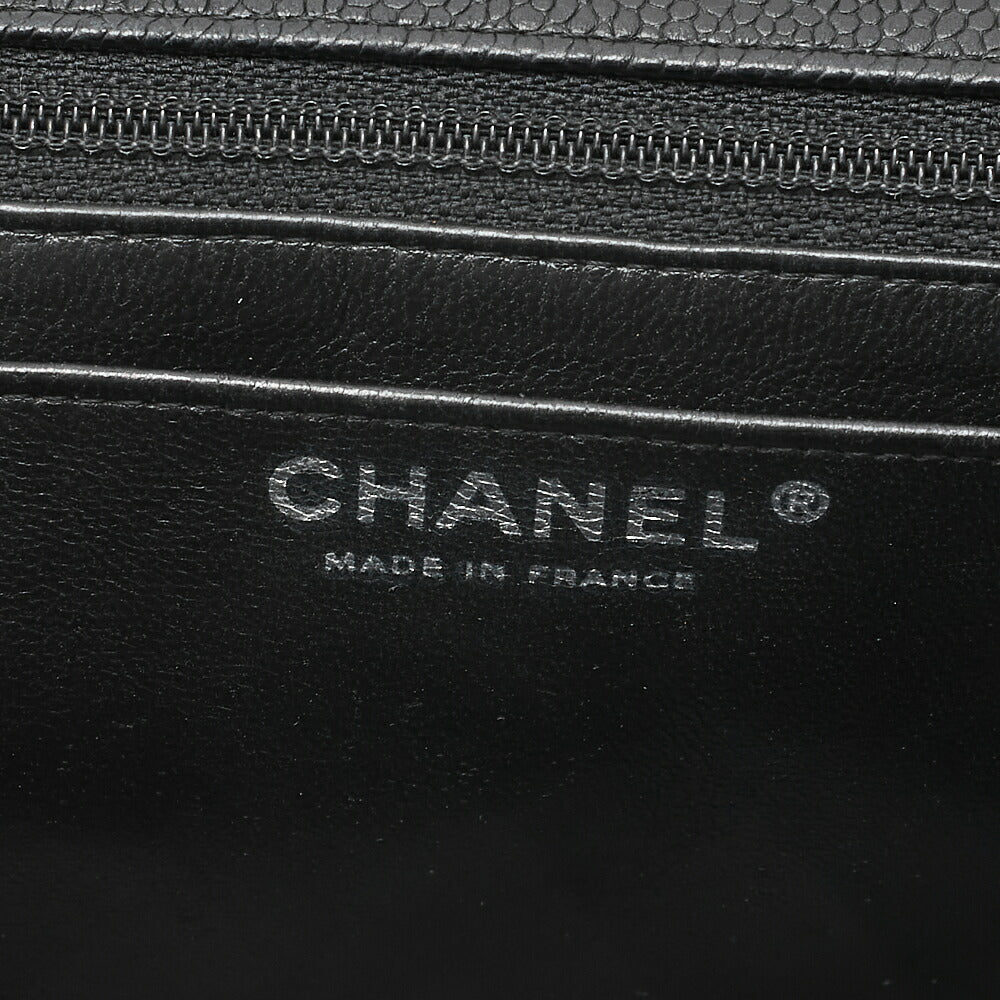 CHANEL Caviar Skin Deca Matelasse 30cm Single Flap Chain Shoulder Bag Black Silver-Tone Hardware, Pre-Owned