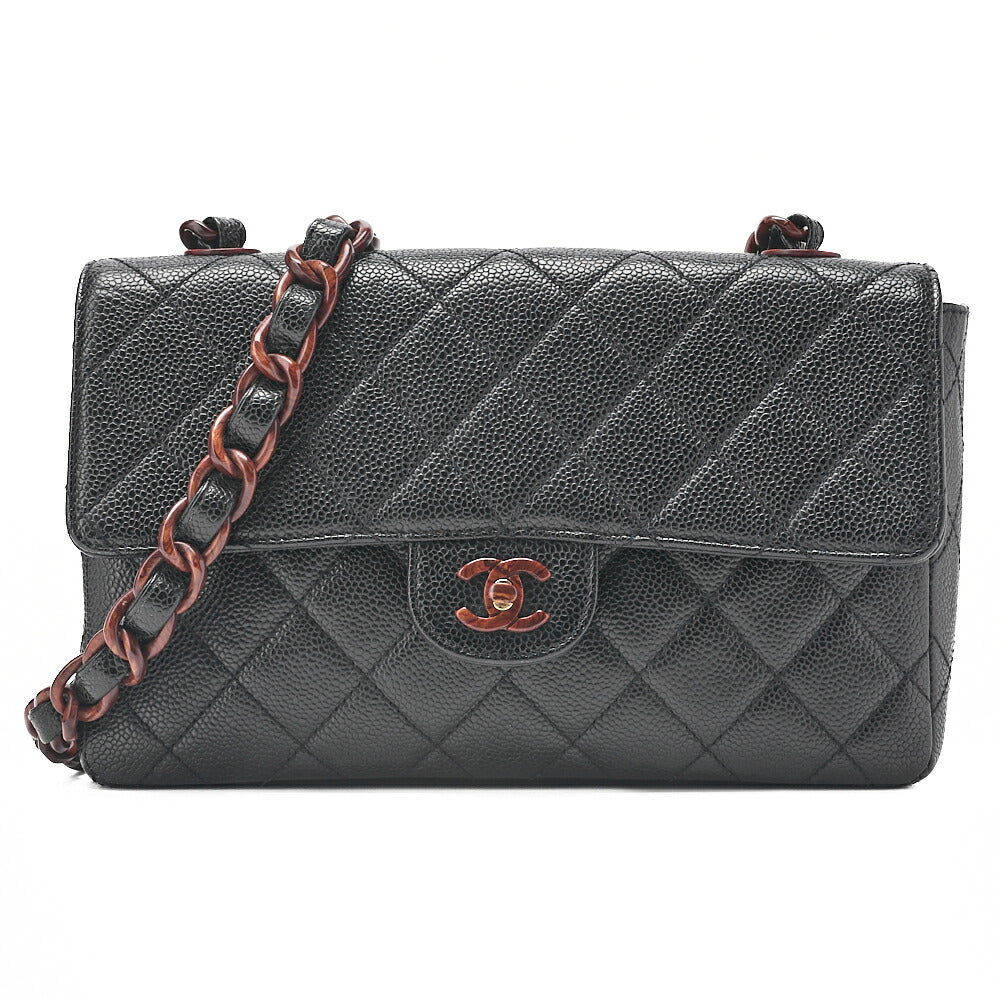 CHANEL Wood Chain Shoulder Bag Caviar Skin Wood Pattern Single Black Gold-Tone Hardware, Pre-Owned